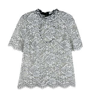 Trina Turk black white lace floral designer evening office top small